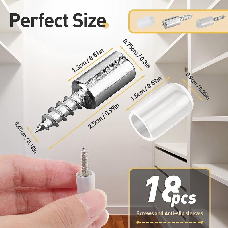 Iffitya 18 Pcs Self Tapping Screws Cabinet Laminate Support, Shelf Pins with Non-Slip Sleeve, Cabinet Shelf Pegs for Kitchen Utensils, Bookcases and Wardrobes, Fixed Support Self - Tapping Cross Screw - Image 2